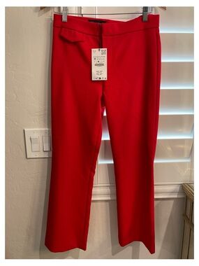 Zara Bright Red Wide-Leg Crop Pants
